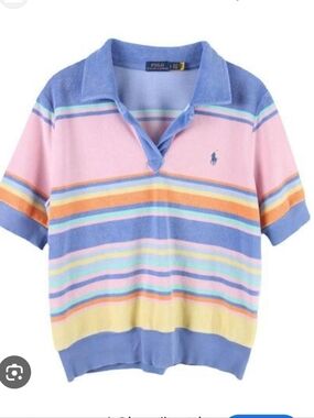 Polo by Ralph Lauren Pastel Striped Knit Polo Tee/Size Med